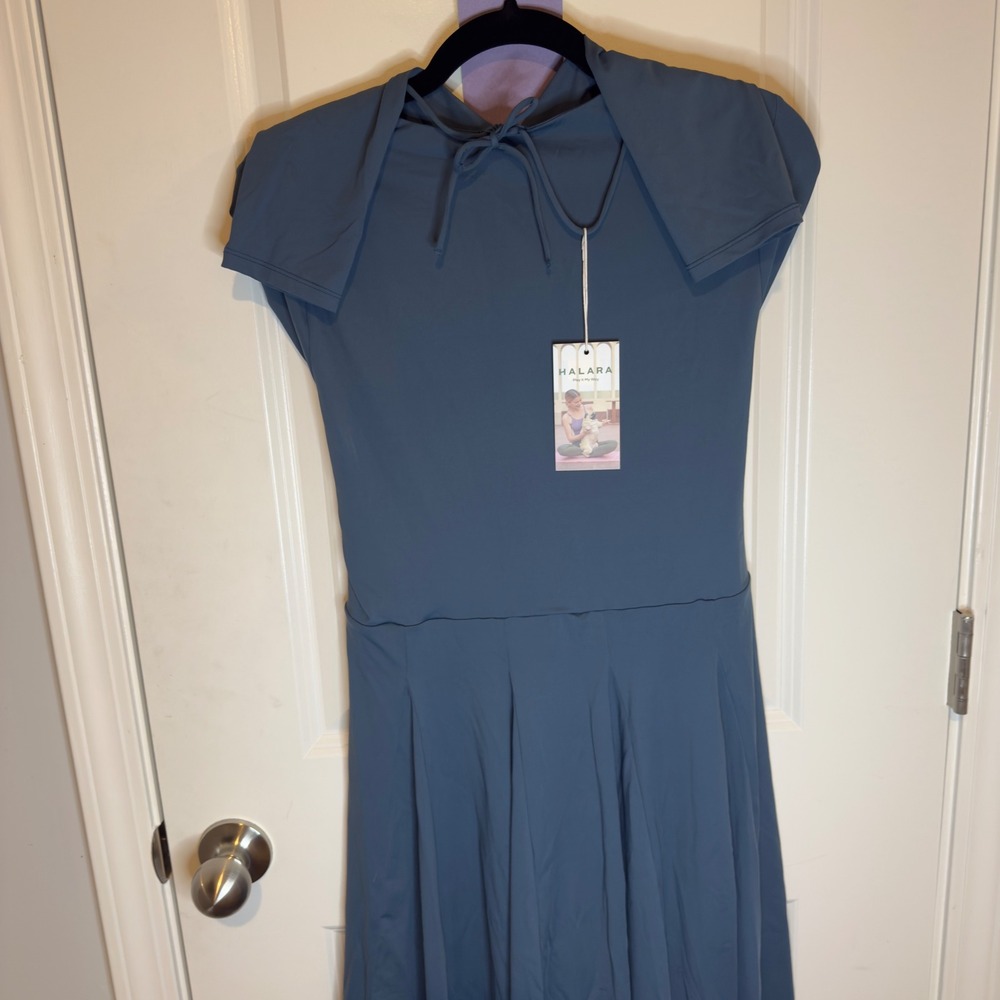 HALARA Long Sleeve Crisscross V Neck Athletic Mini Dress Blue XL - Picture 4 of 7